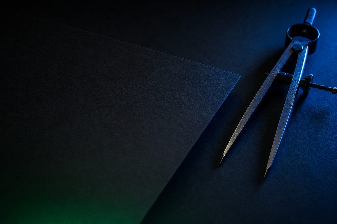 A sheet of blank dark paper and a pair of steel dividers