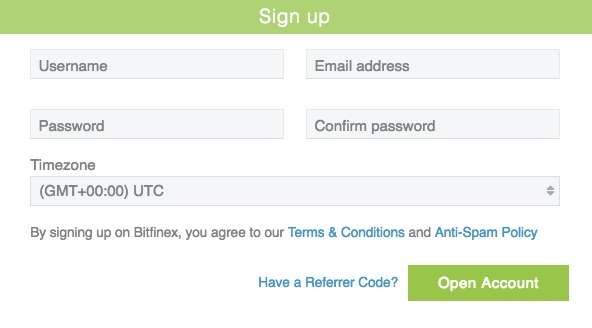 Sign up with Bitfinex