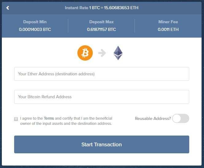 Shapeshift instant exchange