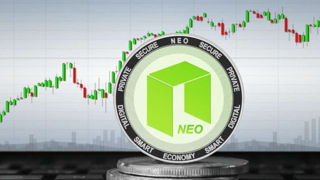 neo coin and chart on the background