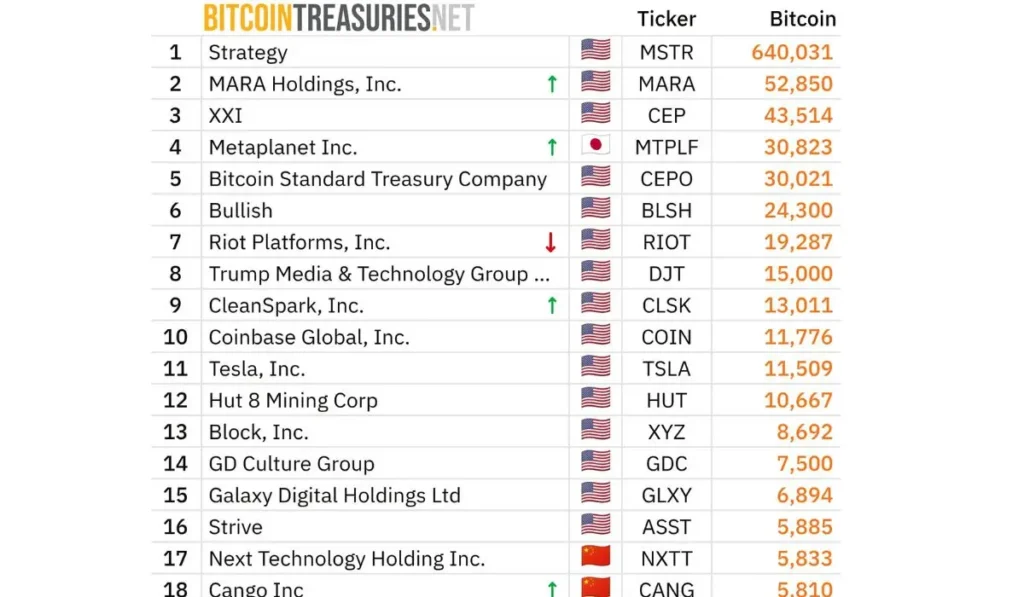Top Bitcoin Treasuries