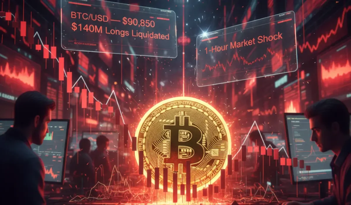 Bitcoin Falls Below $91,000 as $140M in Longs Liquidated in an Hour